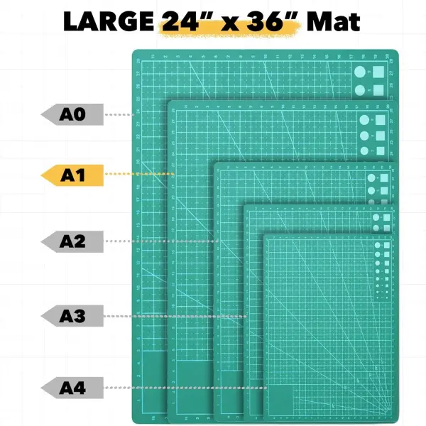 Mandala Crafts Self-Healing Cutting Mat Set – 24" x 36" A1 Green Double-Sided 5-Ply Mat with Fabric Cutter, Quilt Ruler & Craft Knife for Sewing, Quilting, Leather & Scrapbooking