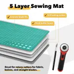 Mandala Crafts Self-Healing Cutting Mat Set – 24" x 36" A1 Green Double-Sided 5-Ply Mat with Fabric Cutter, Quilt Ruler & Craft Knife for Sewing, Quilting, Leather & Scrapbooking