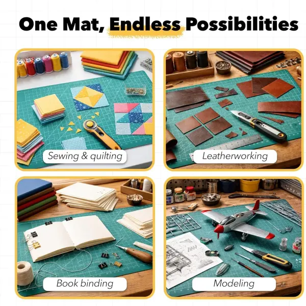 Mandala Crafts Self-Healing Cutting Mat Set – 24" x 36" A1 Green Double-Sided 5-Ply Mat with Fabric Cutter, Quilt Ruler & Craft Knife for Sewing, Quilting, Leather & Scrapbooking