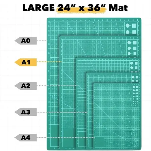 Mandala Crafts Self-Healing Cutting Mat Set – 24" x 36" A1 Green Double-Sided 5-Ply Mat with Fabric Cutter, Quilt Ruler & Craft Knife for Sewing, Quilting, Leather & Scrapbooking