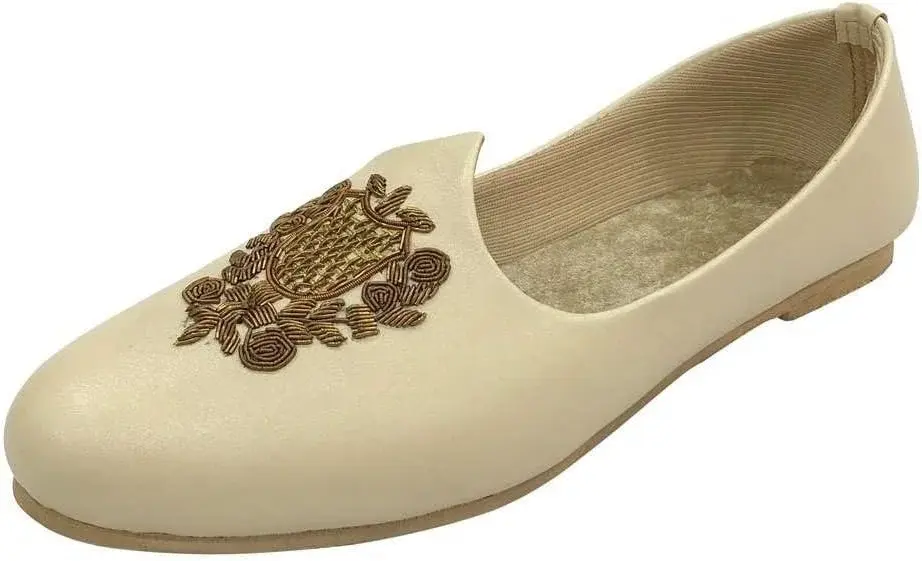 Men's Punjabi Jutti Cream Loafers Slip On Flats Shoes Ethnic Handmade Sherwani Mojari Indian Juti