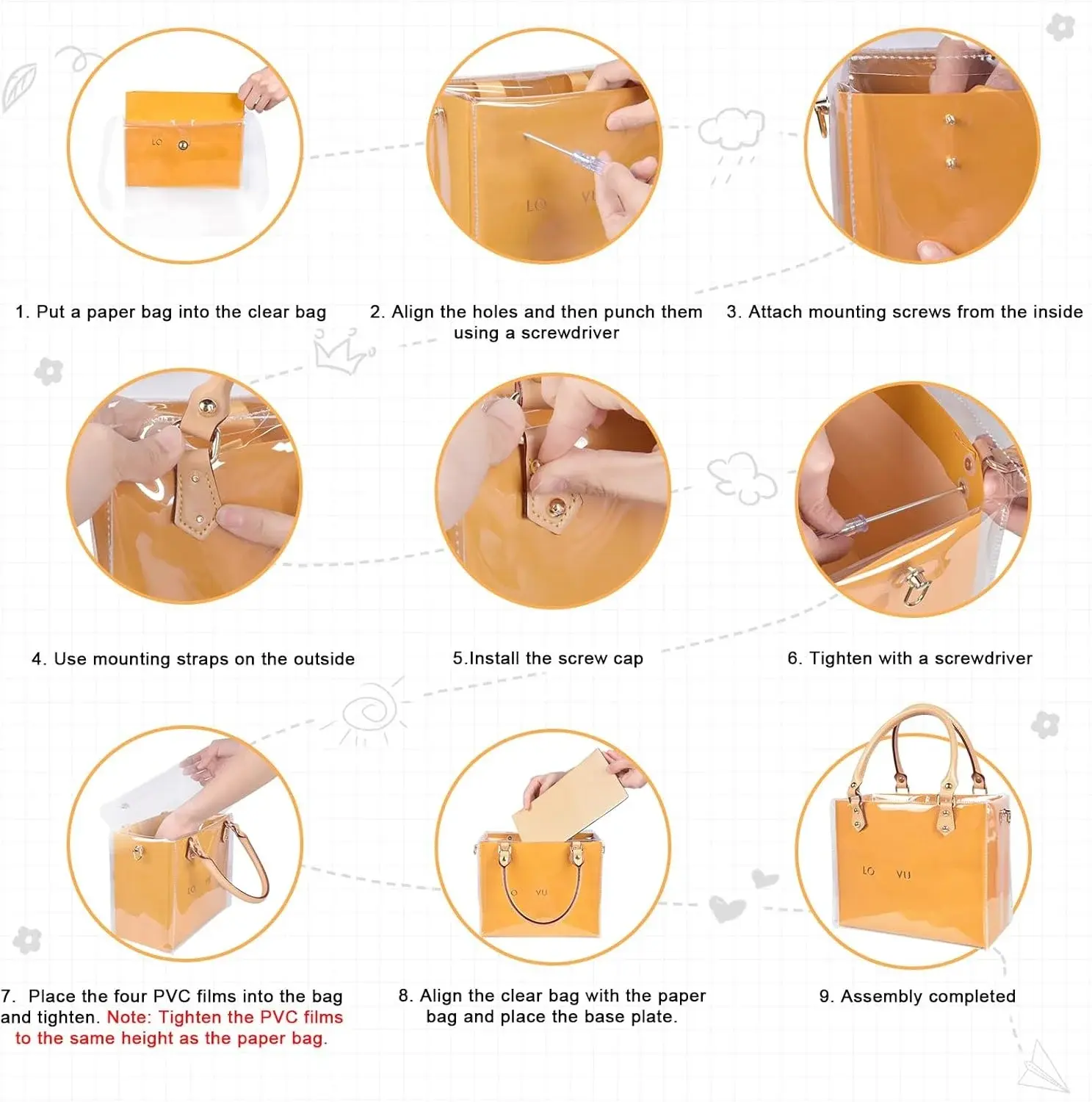 tusoo Clear TPU DIY Tote Bag Handbag Making Kit Handmade Gift Bags for Women, Handbag Tool Set Birthday Holiday Bag Making Kit (Clear-D)