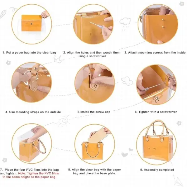 tusoo Clear TPU DIY Tote Bag Handbag Making Kit Handmade Gift Bags for Women, Handbag Tool Set Birthday Holiday Bag Making Kit (Clear-D)
