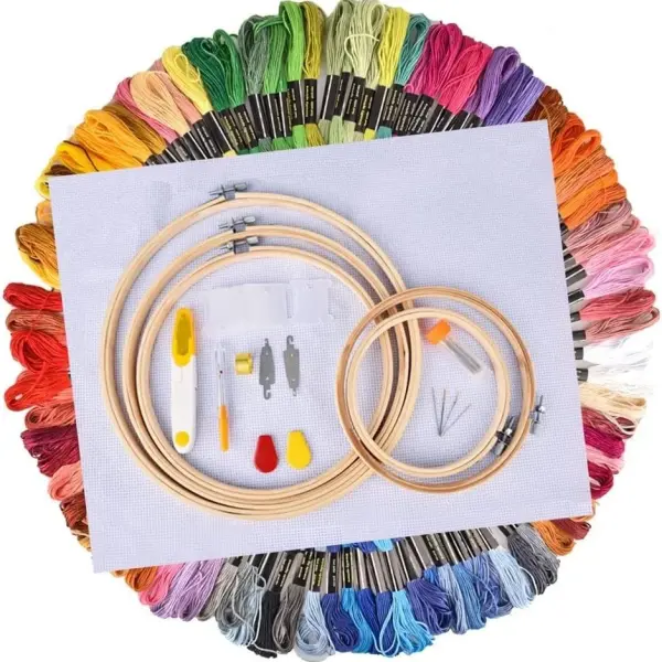 4HMENGFE 100 Colors/Set Sewing Tool Cross Stitch with Bamboo Ring e Embroidery Handmade Hoop Round Sewing Needlework Kits (Color : 100 Colors)