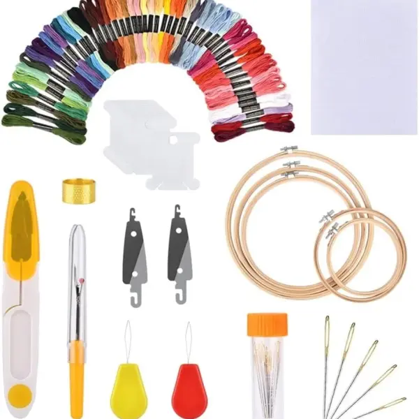 4HMENGFE 100 Colors/Set Sewing Tool Cross Stitch with Bamboo Ring e Embroidery Handmade Hoop Round Sewing Needlework Kits (Color : 100 Colors)