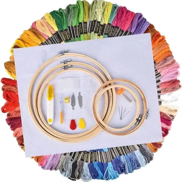 4HMENGFE 100 Colors/Set Sewing Tool Cross Stitch with Bamboo Ring e Embroidery Handmade Hoop Round Sewing Needlework Kits (Color : 100 Colors)