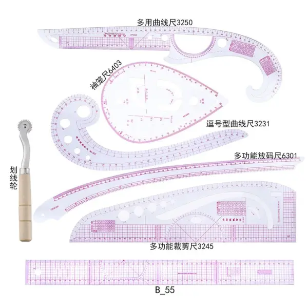 Professional Tailoring Tool Kit 7pc Sewing Ruler Set Ruler for Clothing Design