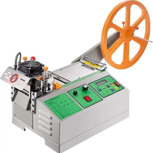 VEVOR Automatic Webbing Cutting Machine, Hot and Cold Ribbon Cutting Machine with Adjustable Temperature and LCD Display, Auto Zipper Tapes Cutter for Nylon Webbing, Elastic Bands, Shoelaces