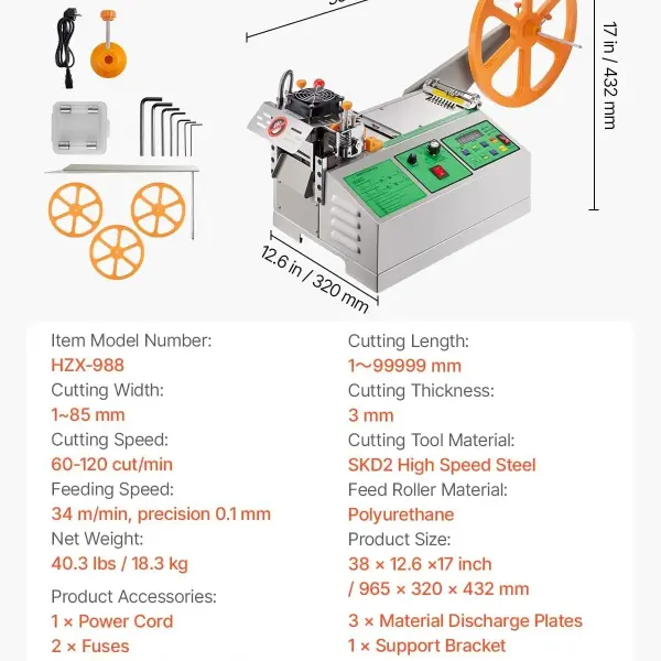 VEVOR Automatic Webbing Cutting Machine, Hot and Cold Ribbon Cutting Machine with Adjustable Temperature and LCD Display, Auto Zipper Tapes Cutter for Nylon Webbing, Elastic Bands, Shoelaces