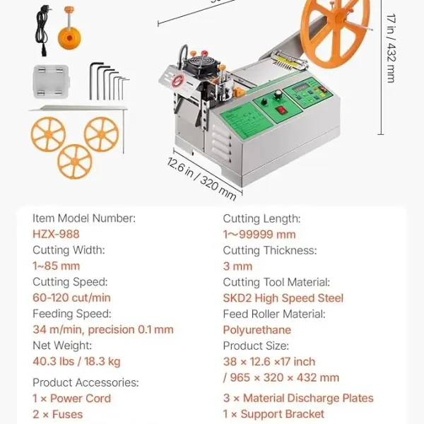 VEVOR Automatic Webbing Cutting Machine, Hot and Cold Ribbon Cutting Machine with Adjustable Temperature and LCD Display, Auto Zipper Tapes Cutter for Nylon Webbing, Elastic Bands, Shoelaces