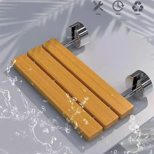 Shower Bench Modern Wood Folding Shower Seat Bench Brushed Wall Mounted Shower Bench Entryway Shoe-Changing Stool(Silver)