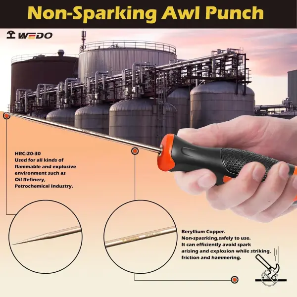 WEDO Non-Sparking Awl Tools,3PCS Fiberglass Handle Sewing Awl for Sewing,Scratch Wood, Leather, Punch, Beryllium Copper,DIN Standard,BAM & FM Certificate,4” Blade Length,3mm Diameter