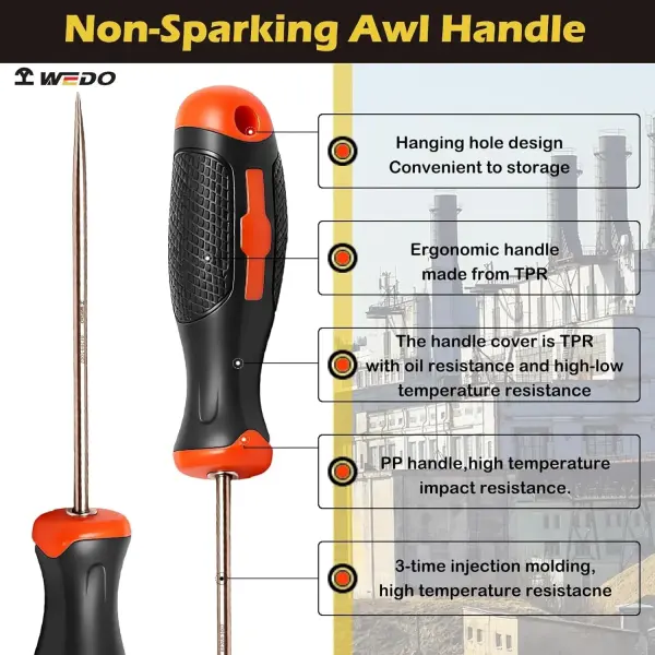 WEDO Non-Sparking Awl Tools,3PCS Fiberglass Handle Sewing Awl for Sewing,Scratch Wood, Leather, Punch, Beryllium Copper,DIN Standard,BAM & FM Certificate,4” Blade Length,3mm Diameter