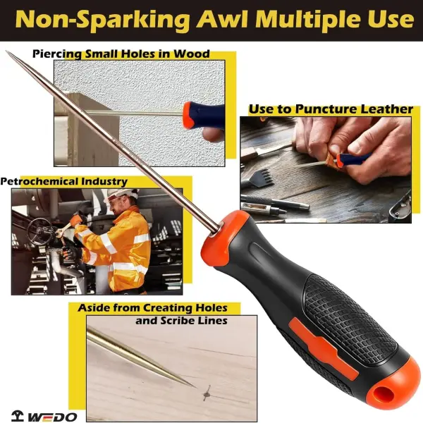 WEDO Non-Sparking Awl Tools,3PCS Fiberglass Handle Sewing Awl for Sewing,Scratch Wood, Leather, Punch, Beryllium Copper,DIN Standard,BAM & FM Certificate,4” Blade Length,3mm Diameter