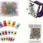 XWCSEWING Sewing Quilting Seam Kits and supplies-100 Pcs Plastic Sewing Clips and 200 Pcs Stainless Steel pins with Magnetic Holder