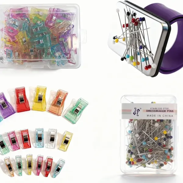 XWCSEWING Sewing Quilting Seam Kits and supplies-100 Pcs Plastic Sewing Clips and 200 Pcs Stainless Steel pins with Magnetic Holder