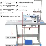 Industrial Fully Automatic Lockstitch Sewing Machine with Motor, Table Stand and LED Sewing Light DIY 220V