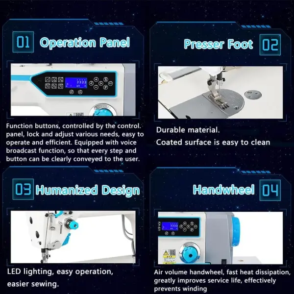 Industrial Fully Automatic Lockstitch Sewing Machine with Motor, Table Stand and LED Sewing Light DIY 220V
