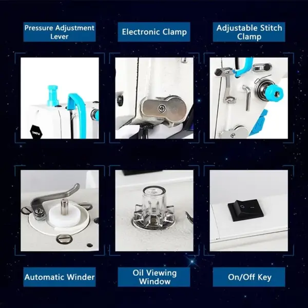 Industrial Fully Automatic Lockstitch Sewing Machine with Motor, Table Stand and LED Sewing Light DIY 220V