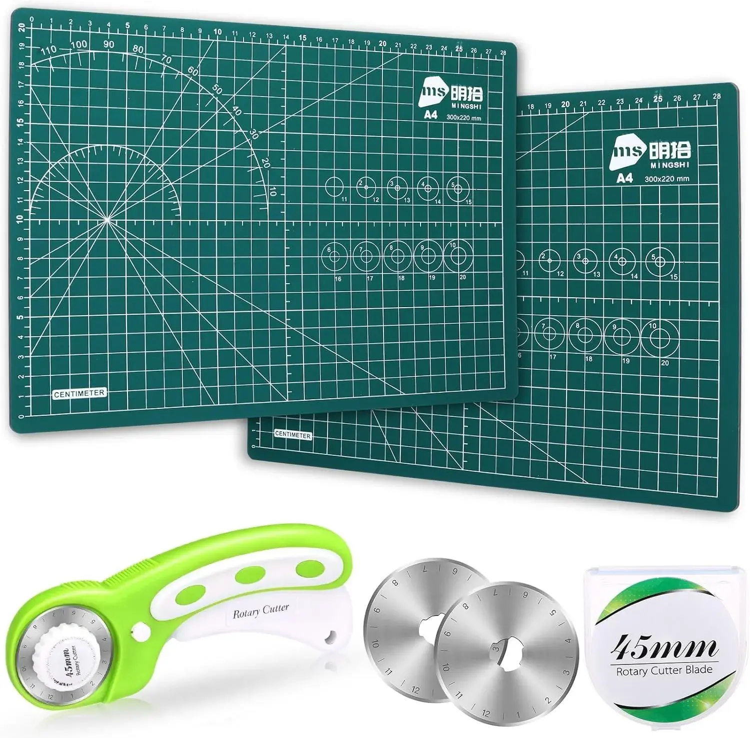 Chunful 5 Pcs Rotary Cutter Set 2 Pcs A4 Self Healing Cutting Mat & 45mm Fabric Cutter Wheel with 2 Blades 9 x 12 Inch Sewing Cutting Mats for Crafts Quilting Patch Working Hobby
