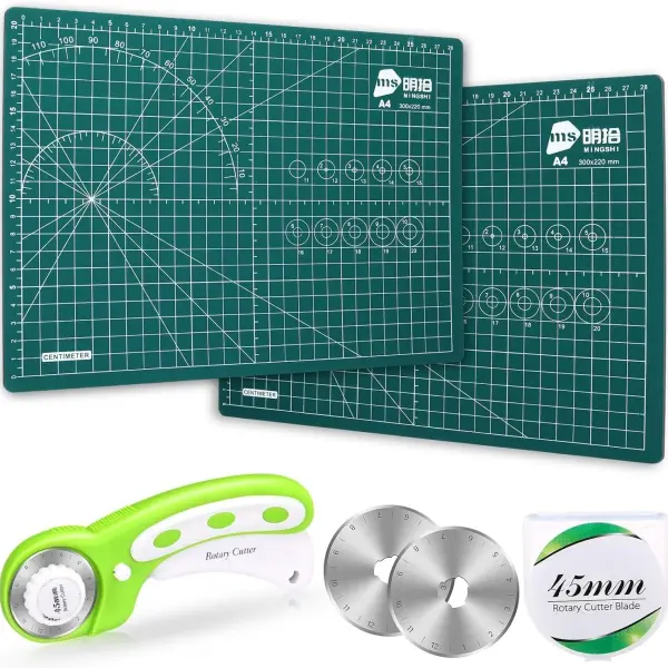 Chunful 5 Pcs Rotary Cutter Set 2 Pcs A4 Self Healing Cutting Mat & 45mm Fabric Cutter Wheel with 2 Blades 9 x 12 Inch Sewing Cutting Mats for Crafts Quilting Patch Working Hobby