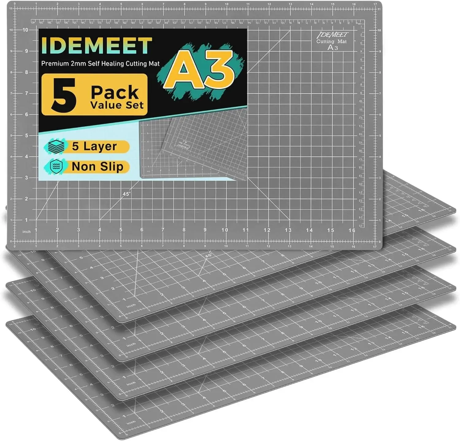 Premium 5 Pcs Self Healing Cutting Mat 18'' x 12'', A3 Non-slip Sewing Mat for Quilting, 5-Ply Rotary Cutting Board Double-Sided for Crafts Cutting Fabric Scrapbooking Modeling Projects