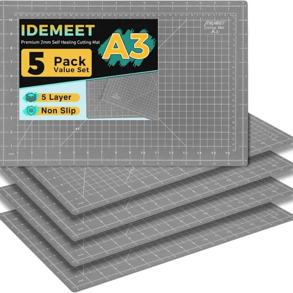 Premium 5 Pcs Self Healing Cutting Mat 18'' x 12'', A3 Non-slip Sewing Mat for Quilting, 5-Ply Rotary Cutting Board Double-Sided for Crafts Cutting Fabric Scrapbooking Modeling Projects