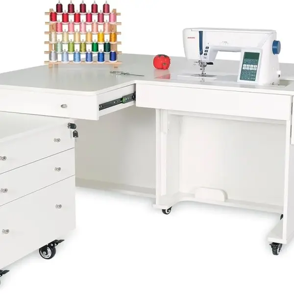 Kangaroo & Joey K8811 Sewing Cabinet – Dual Rail Electric Lift, Adjustable Sewing Table with Storage for Quilting & Crafting, Teak Finish
