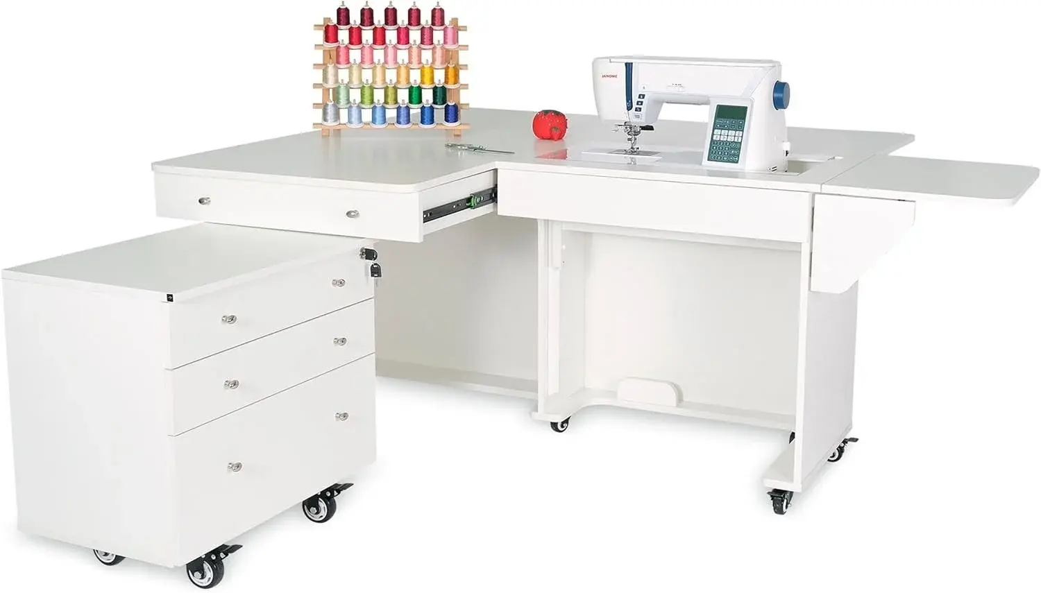 Kangaroo & Joey K8811 Sewing Cabinet – Dual Rail Electric Lift, Adjustable Sewing Table with Storage for Quilting & Crafting, Teak Finish