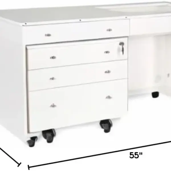 Kangaroo & Joey K8811 Sewing Cabinet – Dual Rail Electric Lift, Adjustable Sewing Table with Storage for Quilting & Crafting, Teak Finish
