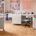 Kangaroo & Joey K8811 Sewing Cabinet – Dual Rail Electric Lift, Adjustable Sewing Table with Storage for Quilting & Crafting, Teak Finish