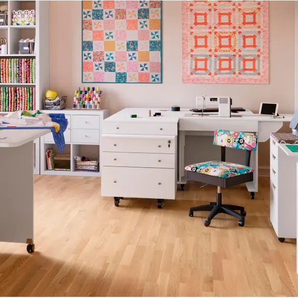 Kangaroo & Joey K8811 Sewing Cabinet – Dual Rail Electric Lift, Adjustable Sewing Table with Storage for Quilting & Crafting, Teak Finish
