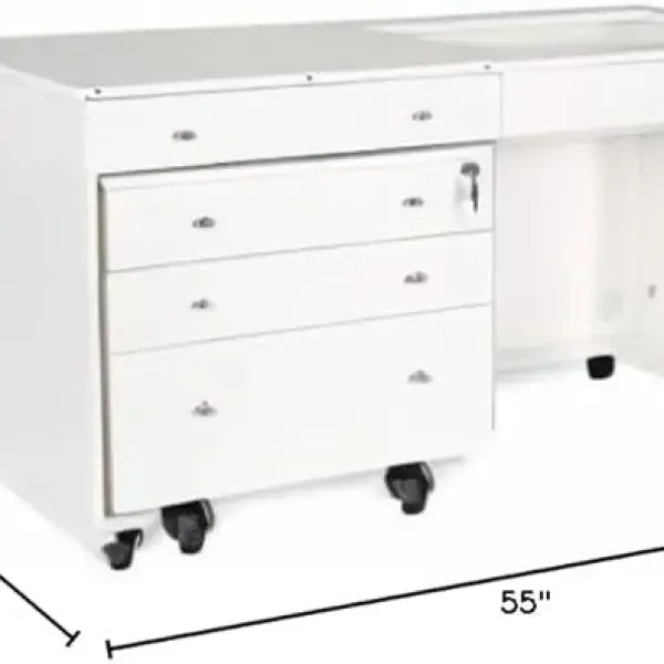 Kangaroo & Joey K8811 Sewing Cabinet – Dual Rail Electric Lift, Adjustable Sewing Table with Storage for Quilting & Crafting, Teak Finish