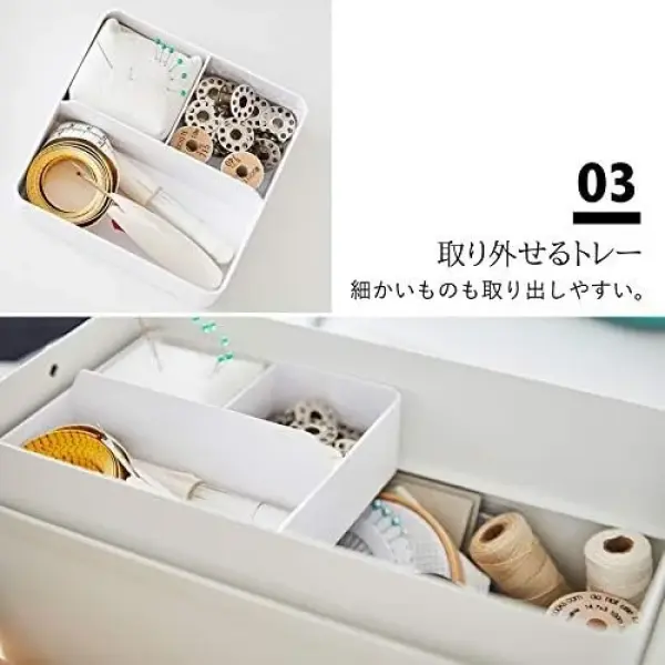 YAMAZAKI 5061 Sewing Box, Black, Approx. W10.6 x D 5.5 x H 5.3 inches (27 x 14 x 13.5 cm), Tower, Movable Tray with Handle
