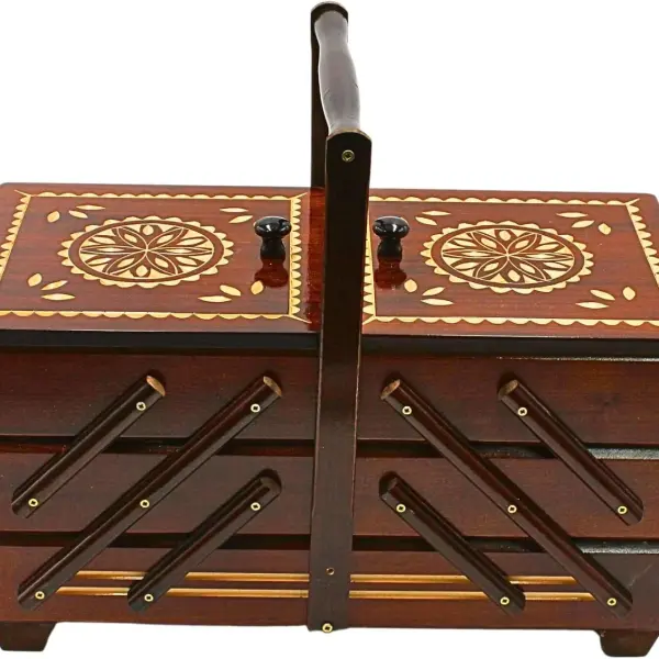 Dekohelden24 Sewing Box Made of Veneer Wood with 7 compartments in Brown, L/W/H 42 x 20 x 21 cm, 42 cm