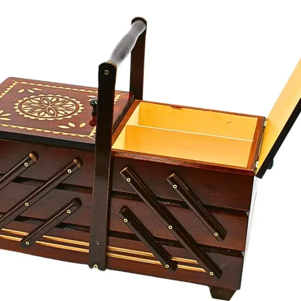 Dekohelden24 Sewing Box Made of Veneer Wood with 7 compartments in Brown, L/W/H 42 x 20 x 21 cm, 42 cm