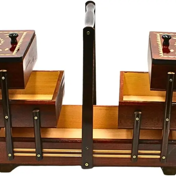 Dekohelden24 Sewing Box Made of Veneer Wood with 7 compartments in Brown, L/W/H 42 x 20 x 21 cm, 42 cm