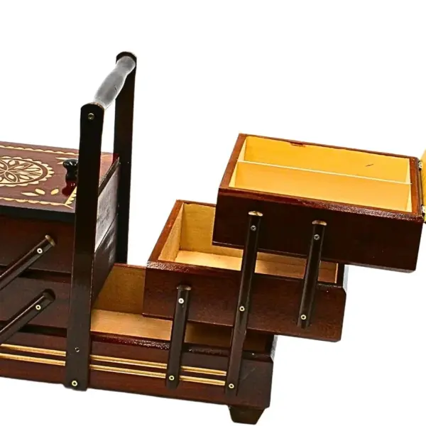 Dekohelden24 Sewing Box Made of Veneer Wood with 7 compartments in Brown, L/W/H 42 x 20 x 21 cm, 42 cm