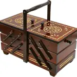 Dekohelden24 Sewing Box Made of Veneer Wood with 7 compartments in Brown, L/W/H 42 x 20 x 21 cm, 42 cm