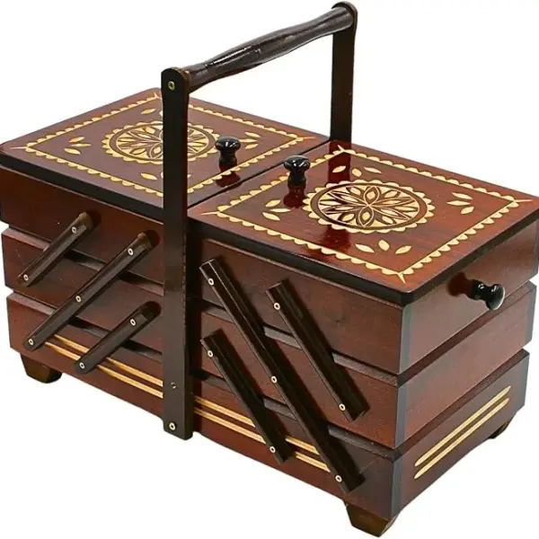 Dekohelden24 Sewing Box Made of Veneer Wood with 7 compartments in Brown, L/W/H 42 x 20 x 21 cm, 42 cm