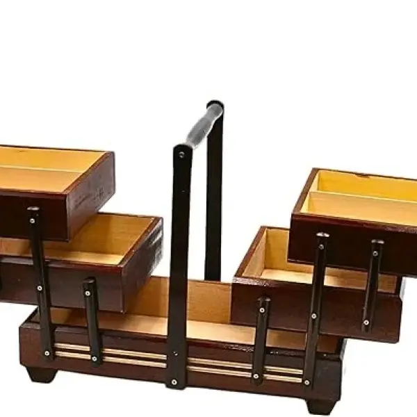 Dekohelden24 Sewing Box Made of Veneer Wood with 7 compartments in Brown, L/W/H 42 x 20 x 21 cm, 42 cm