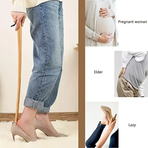 Extra Long Beech Wood Shoe Horn - Classic Shoe Lifter for Seniors, Smooth Shoe Spoon with Lanyard for Easy On and Off, Perfect for Arthritis and Mobility Aid