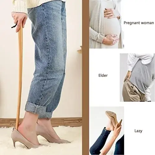 Extra Long Beech Wood Shoe Horn - Classic Shoe Lifter for Seniors, Smooth Shoe Spoon with Lanyard for Easy On and Off, Perfect for Arthritis and Mobility Aid