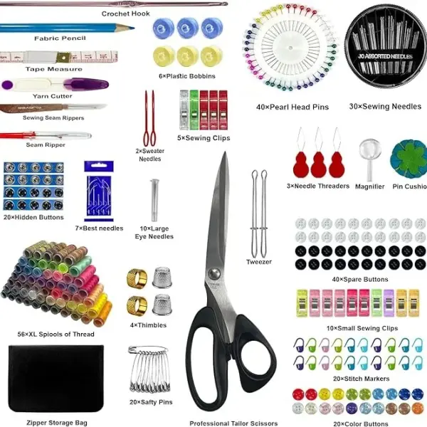 305Pcs Sewing Kit for Adults, 56Color Thread Spools, Portable Needle and Thread Kit for Sewing, with Scissors and Accessories for Adults, Beginner, Home, Travel, Emergency Sewing Kits