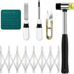 Anglechic 6 Pcs Sewing Buttonhole Cutter Set Including Button Sewing Tool Aluminum Gauge with Mat Yarn Scissors and Rubber Mallet for DIY Buttonhole and Eyehole