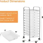 Rolling Storage Cart with 10 Drawers, Versatile Utility Cart with Wheels for Tool Paper Scrapbook Art Supply, Mobile Craft Organizer Cart for Home Office School (Clear)