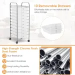 Rolling Storage Cart with 10 Drawers, Versatile Utility Cart with Wheels for Tool Paper Scrapbook Art Supply, Mobile Craft Organizer Cart for Home Office School (Clear)
