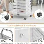 Rolling Storage Cart with 10 Drawers, Versatile Utility Cart with Wheels for Tool Paper Scrapbook Art Supply, Mobile Craft Organizer Cart for Home Office School (Clear)