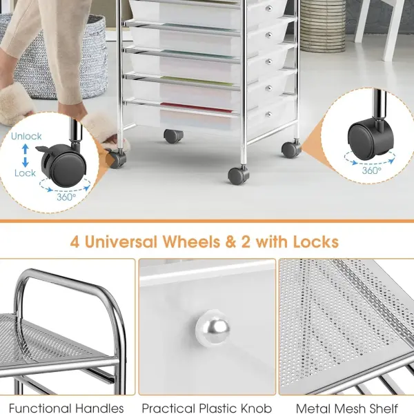 Rolling Storage Cart with 10 Drawers, Versatile Utility Cart with Wheels for Tool Paper Scrapbook Art Supply, Mobile Craft Organizer Cart for Home Office School (Clear)