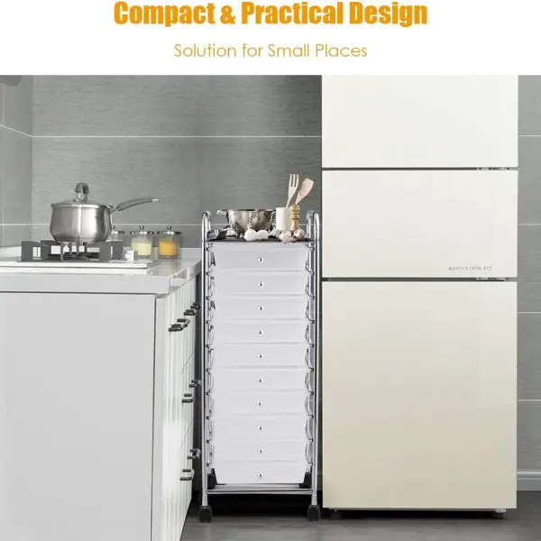 Rolling Storage Cart with 10 Drawers, Versatile Utility Cart with Wheels for Tool Paper Scrapbook Art Supply, Mobile Craft Organizer Cart for Home Office School (Clear)
